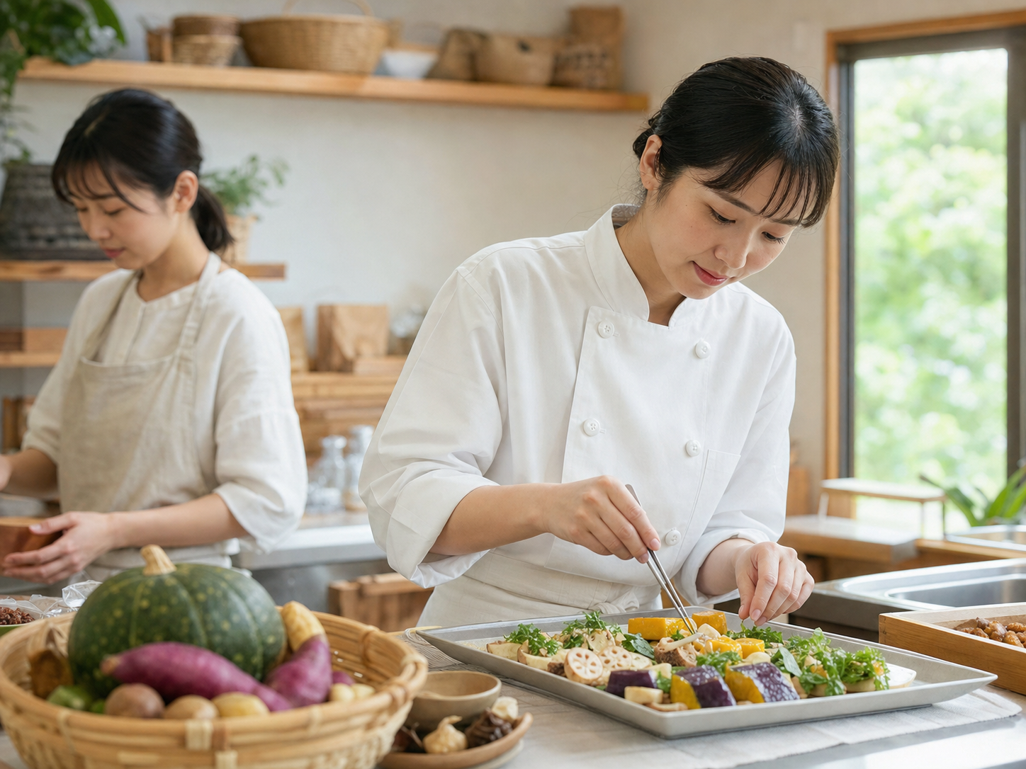 地域の特産品を調理する料理人